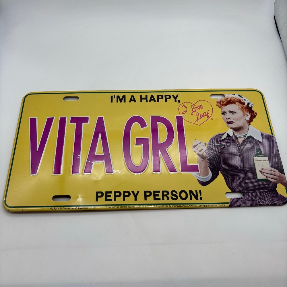 Vintage I Love Lucy Vitameatavegamin Vita Grl Happy Peppy Person License Plate